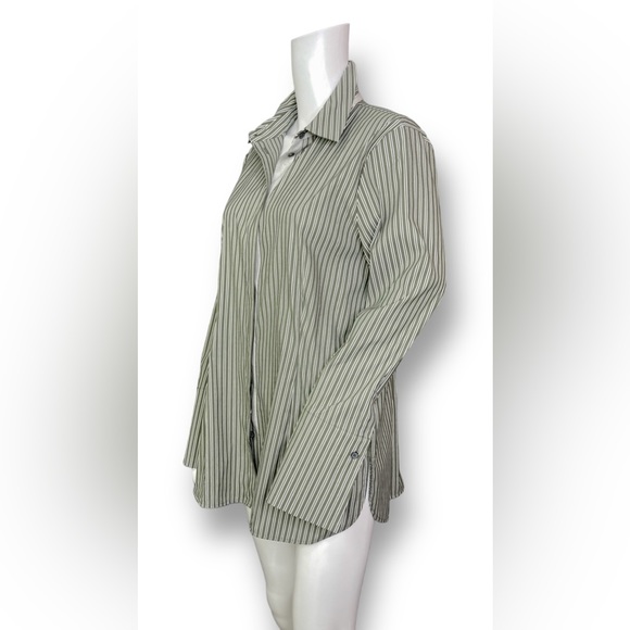 Lafayette 148 Green Striped Button Up Blouse - Picture 6 of 12